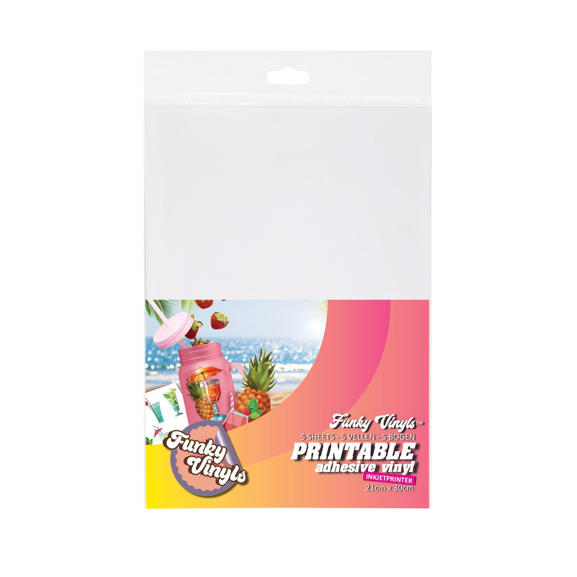 FunkyVinyls Printable Adhesive Vinyl - Inktjetprinter Printable Vinyl - Inktjet Printer 5 Sheets
