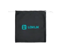 Side view of the empty fabric drawstring LOKLiK ImPress™ Hat travel bag in black