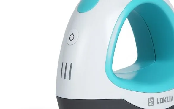 Closer view of the LOKLiK Mini Heat Press in LOKLiK blue zoomed on the indicator lights for the 3 preset modes.