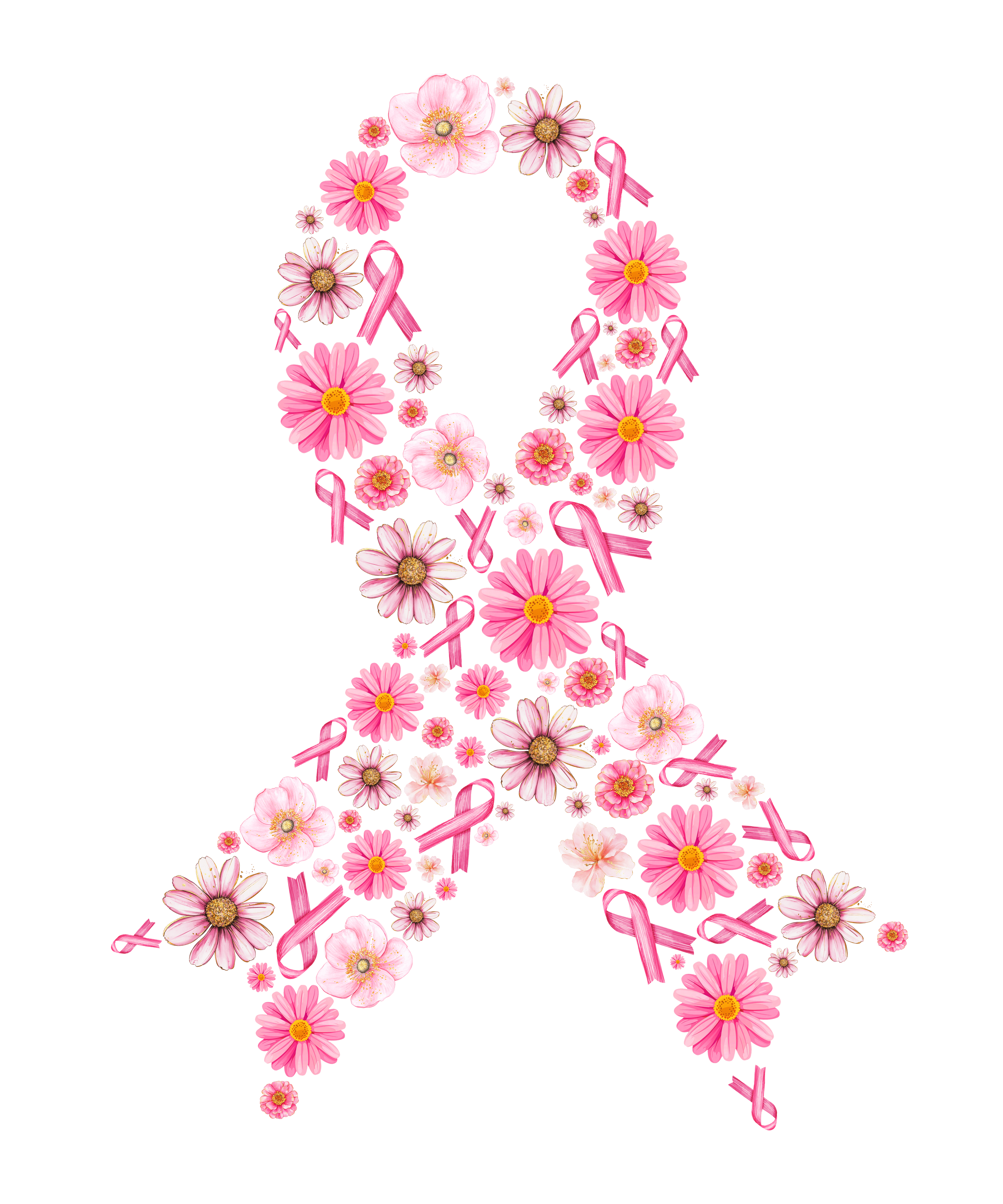 DTF Design kant en klaar –Pink Floral Breast Cancer Ribbon A0005 DTF Design kant en klaar –Pink Floral Breast Cancer Ribbon A0005