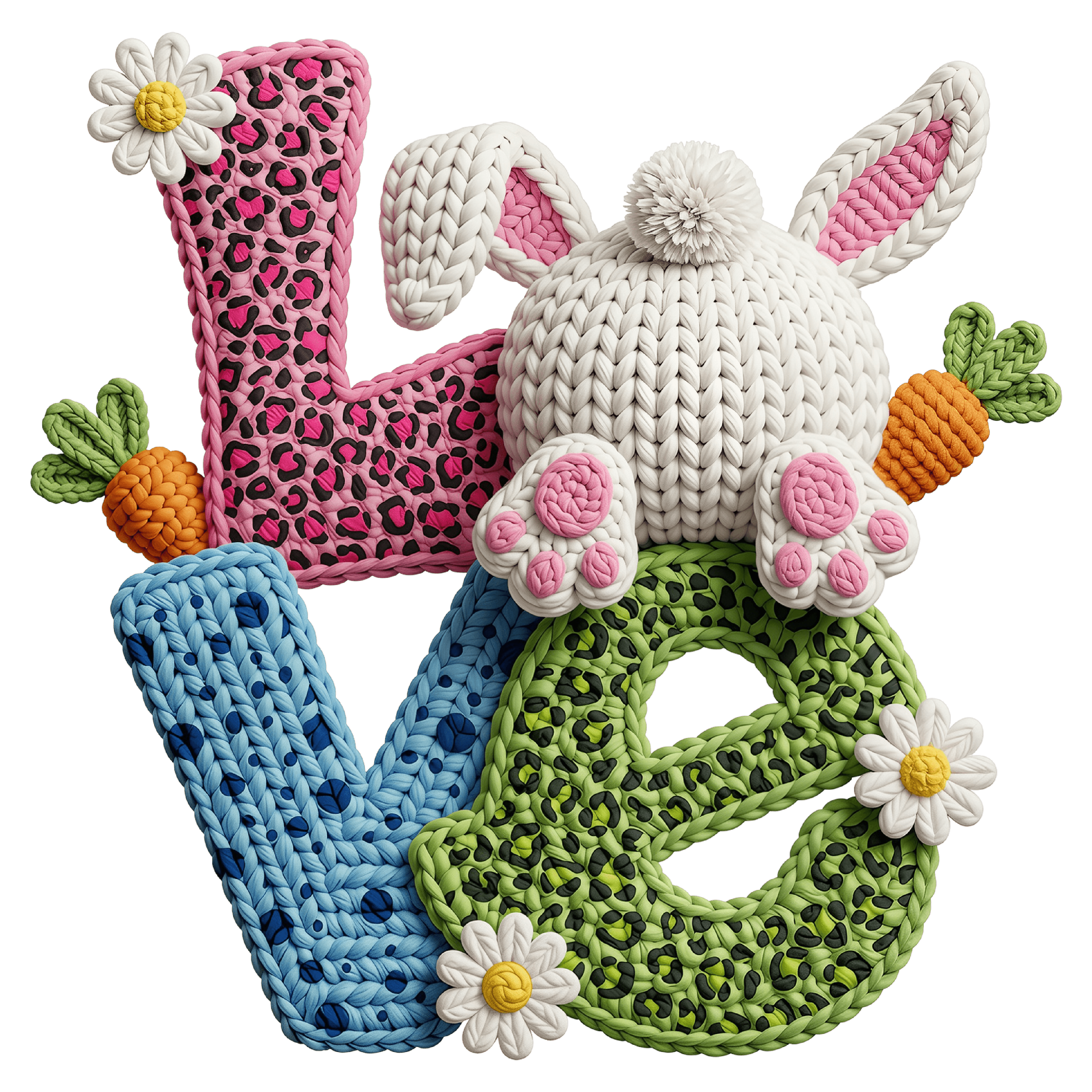 DTF Design kant en klaar –Yarn Crochet Easter Love PS0008 DTF Design kant en klaar –Yarn Crochet Easter Love PS0008