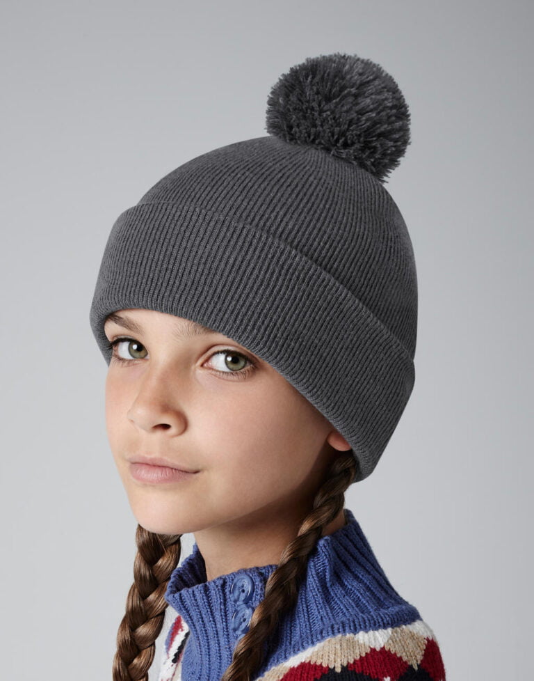 Beechfield Junior Original Pom Pom Beanie - Decorabel Blanco Textiel