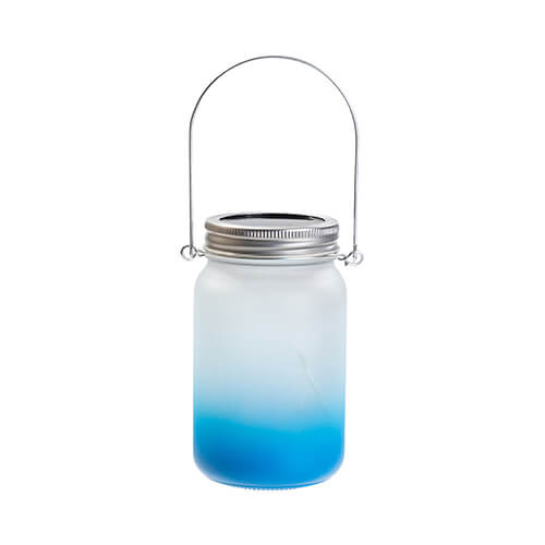 Sublimatie Mason Jar Lantaarn Frosted 15oz , Gradient Light Blue Metalen Handvat