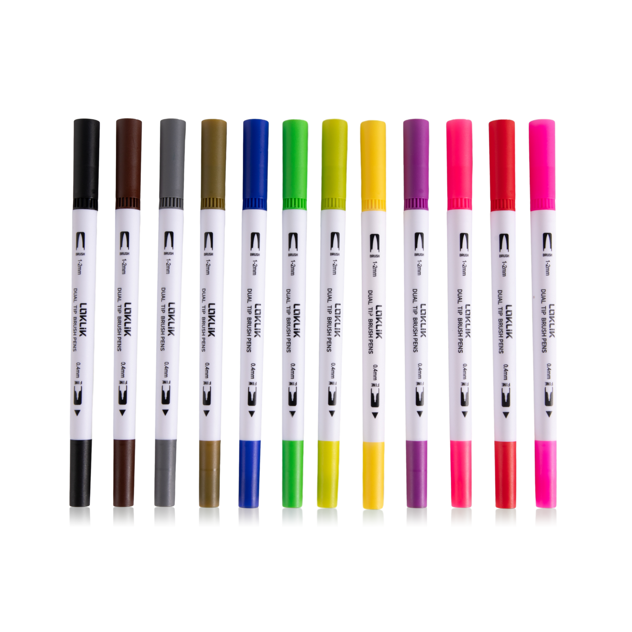 Loklik Dual Tip Brush Pens - 12 Colors - Decorabel Blanco Textiel