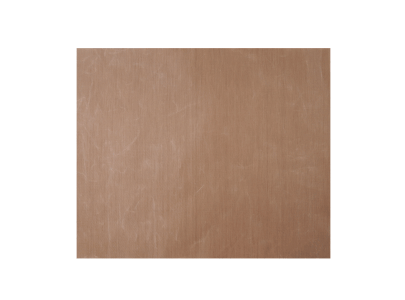 Top view of an unrolled rectangular brown sheet of teflon
