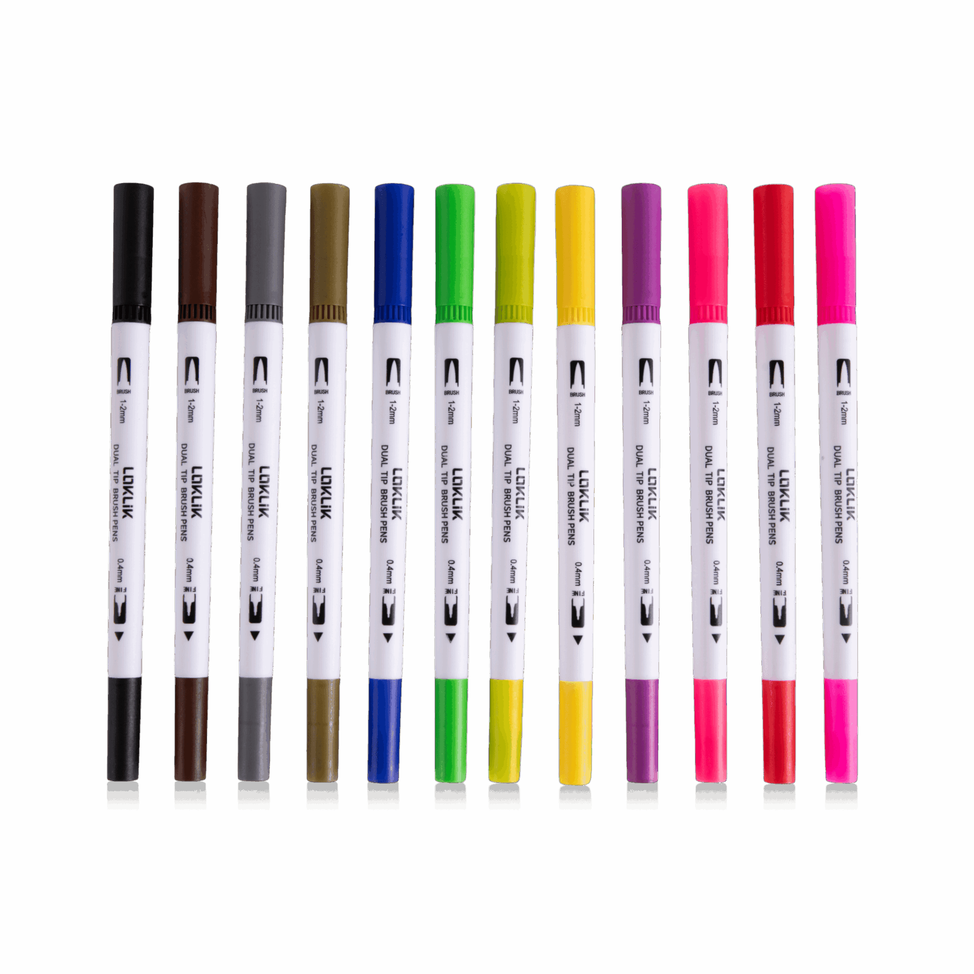 LOKLiK Dual Tip Brush Pens – 12 Colors