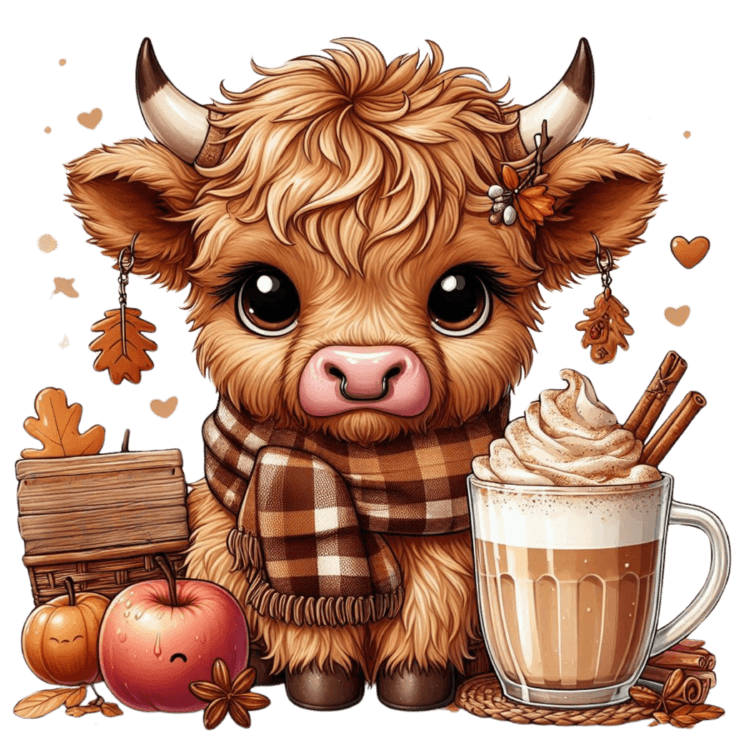 DTF Design kant en klaar – Fall Highland Cow H0005