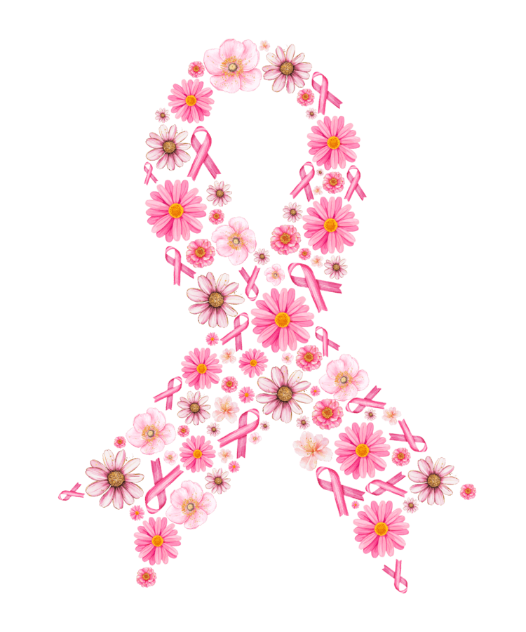 DTF Design kant en klaar –Pink Floral Breast Cancer Ribbon A0005