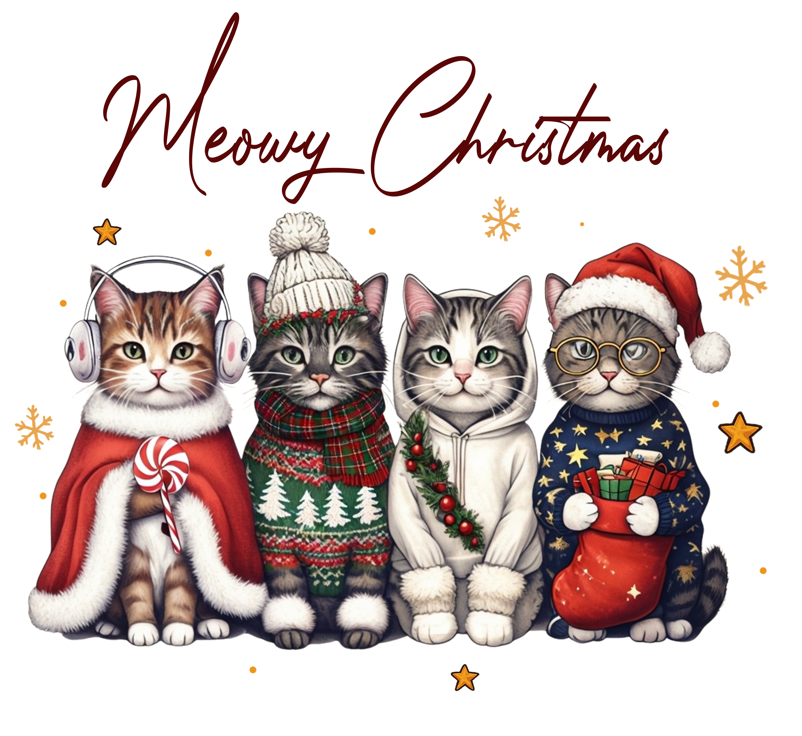 DTF Design kant en klaar – Cute Christmas Cats CH0008