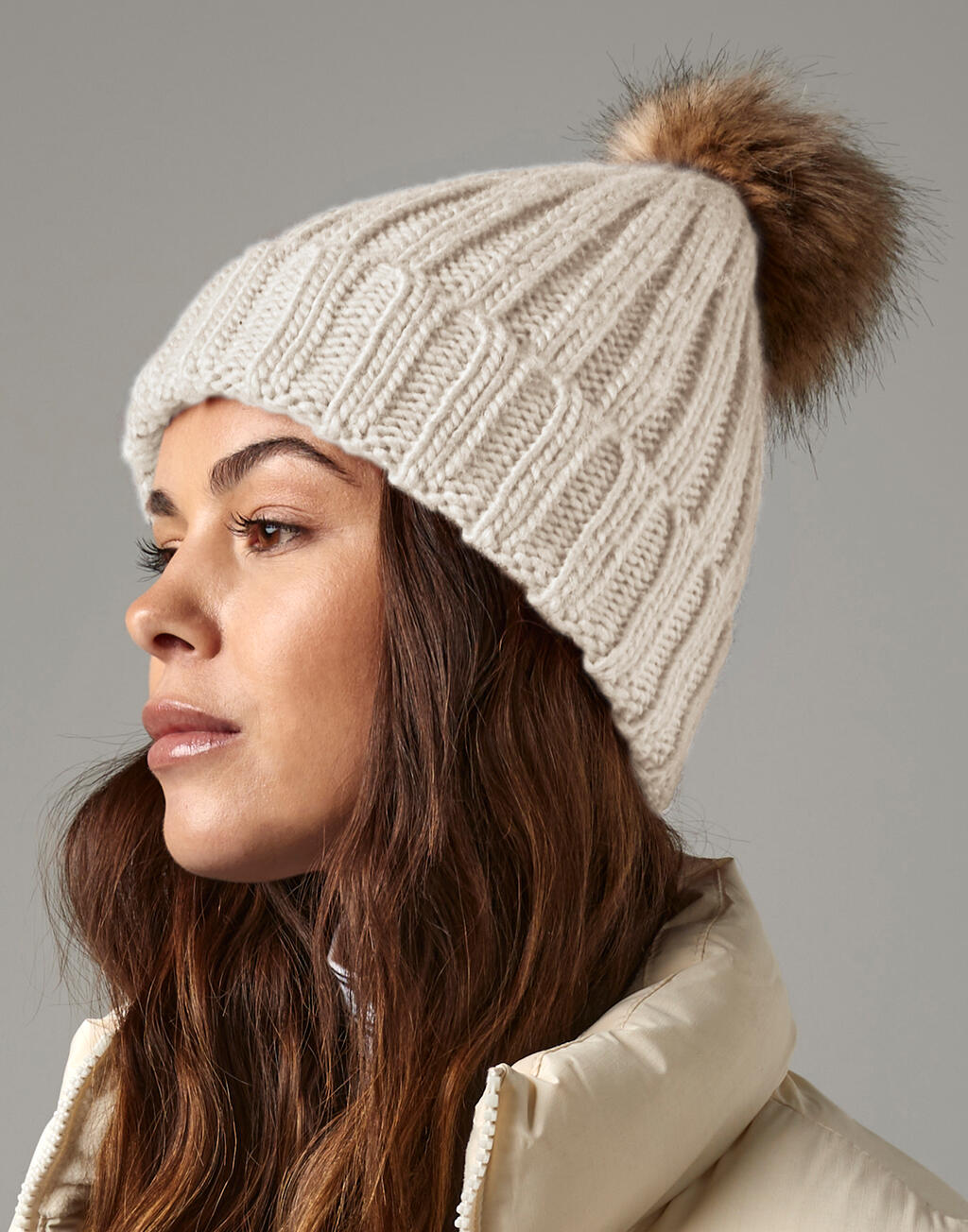 Beechfield Fur Pop Pom Chunky Beanie