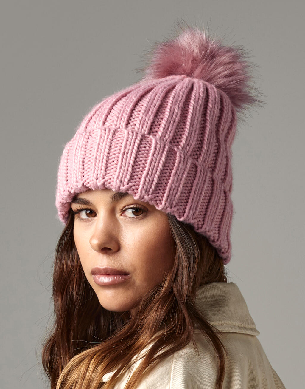 Beechfield Verbier Fur Pop Pom Chunky Beanie