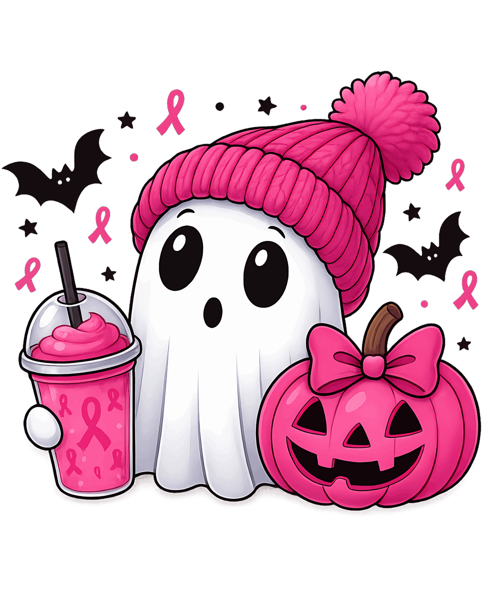DTF Design kant en klaar –Spooky Ghost Breast Cancer A0002