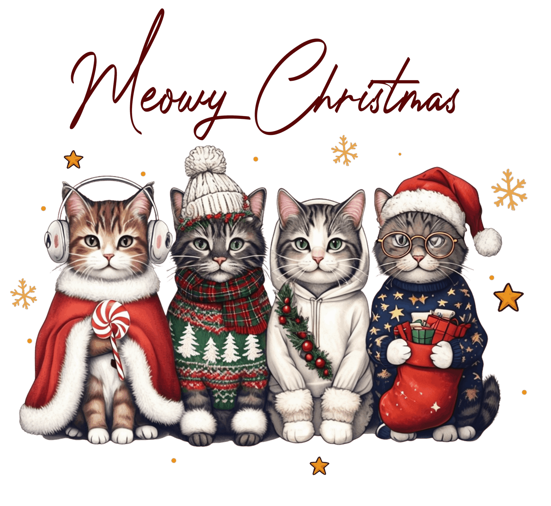 DTF Design kant en klaar – Cute Christmas Cats CH0008