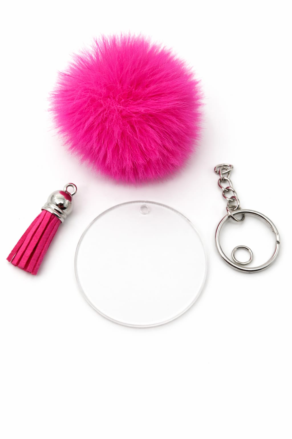 Acryl sleutelhanger met fluffy pompon & kwastje (DIY)