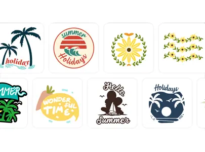 Two horizontal rows with image tiles showing summer holidays style designs that can be used with the LOKLiK iCraft™