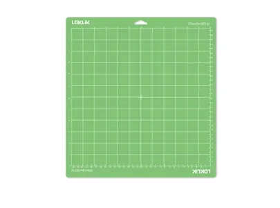 Top view of a standard cutting mat in the color green with a raster grid in the center and LOKLiK logo in the top left and botttom left corner