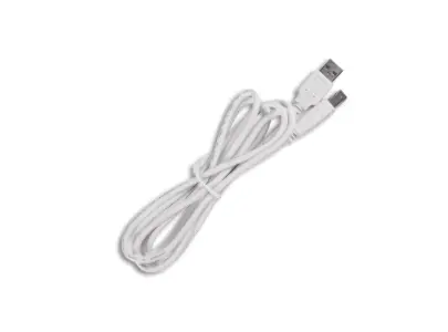 Neatly folded USB cable in white at a 45 degree angle