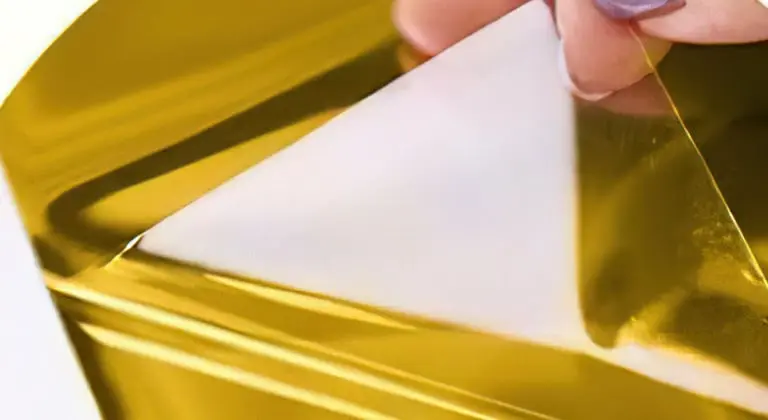 Weeding hook pulling of the protective film from a sheet of gold mirror metallic permanent adhesive vinyl.